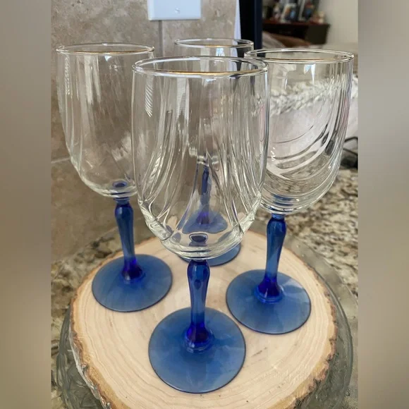 Lenox | Dining | Vintage Lenox Crystal Wine Glasses Cobalt Blue Stemmed  Dual Swag Draped Gold Rim | Poshmark